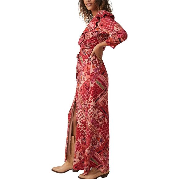 FREE PEOPLE LENNON MAXI DRESS PRIMROSE COMBO CORAL PINK M NWT - Picture 11 of 13